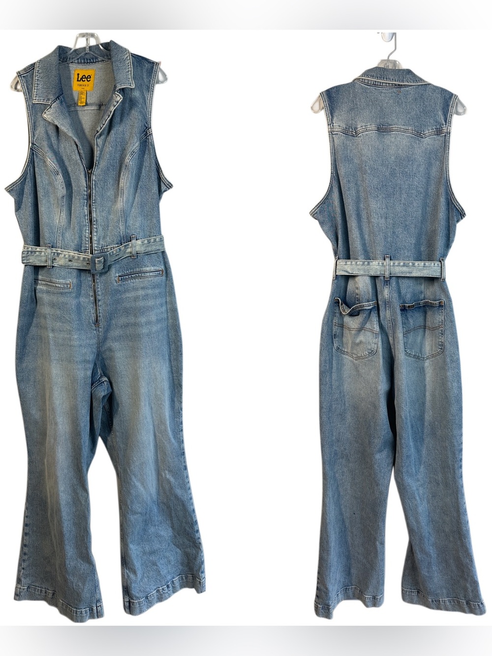 Lee X Forever 21 Denim Jumpsuit Belted Wide Leg Collab Plus Size 3X Boho Retro